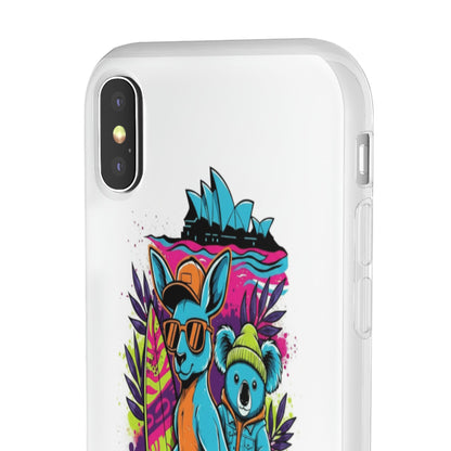Kangaroo & Koala Surf Phone Case — Neon Aussie Beach Vibes Flexible Case