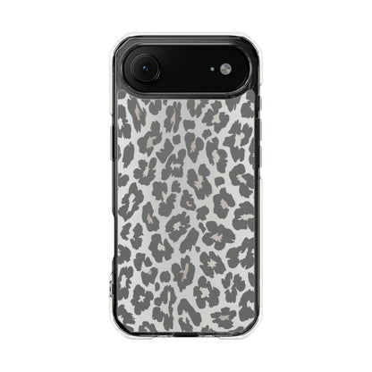 Clear Magnetic Impact Phone Case — Gray Leopard Print