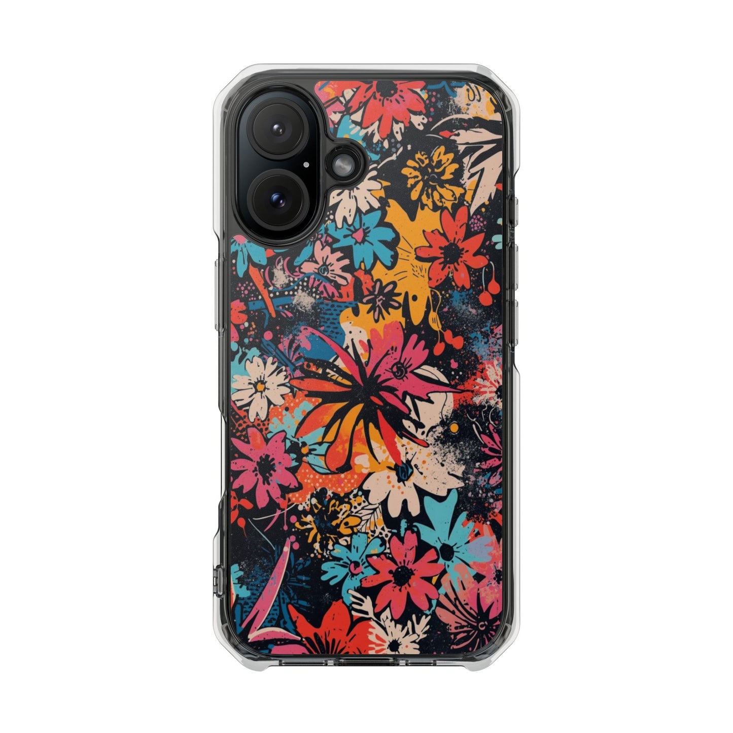Floral Burst Clear Magnetic Phone Case — Impact-Resistant iPhone Cover
