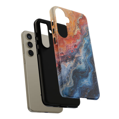 Marbled Galaxy Tough Phone Case — Abstract Blue & Coral Protective Cover
