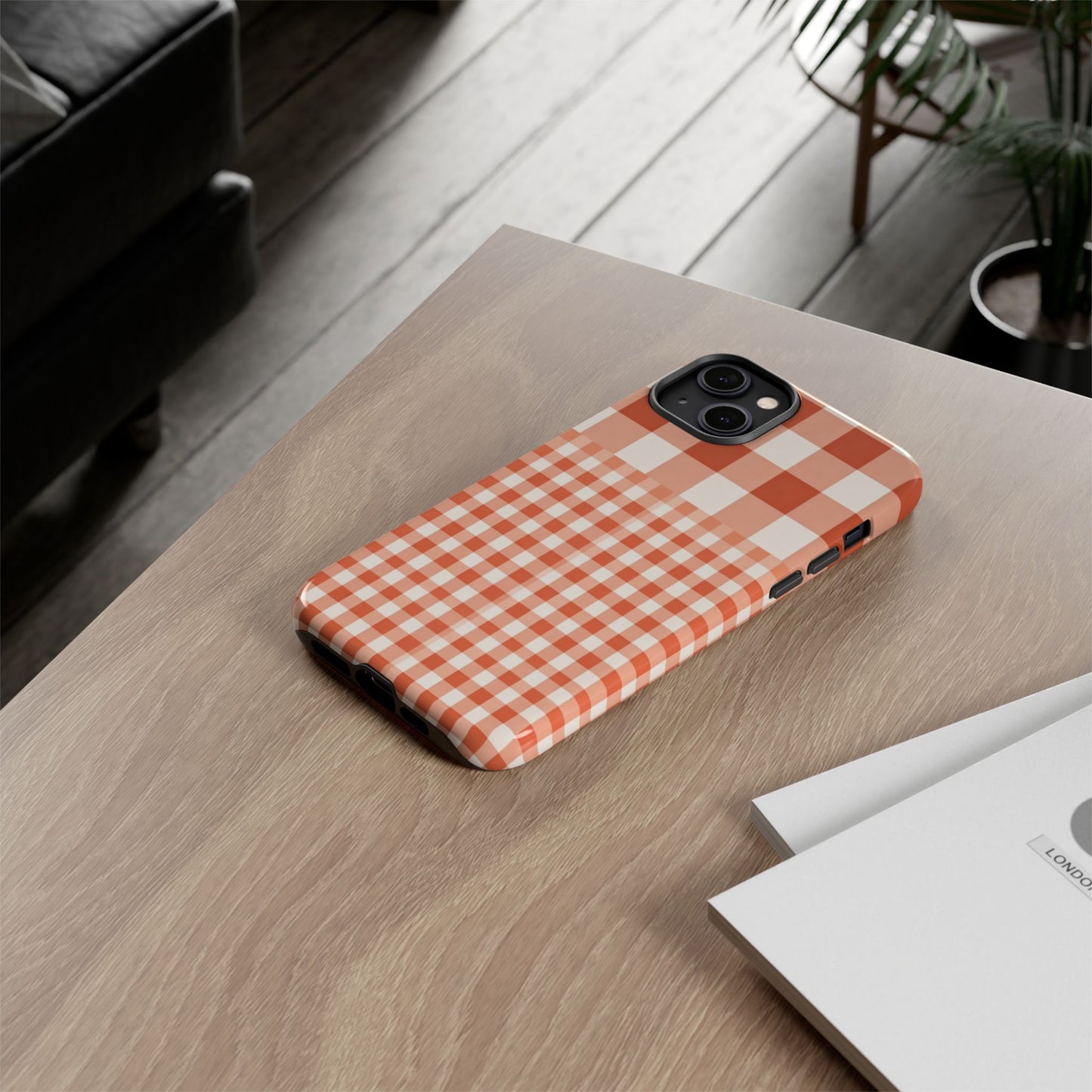 Buffalo Check Tough Phone Case — Orange Gingham Protective Cover