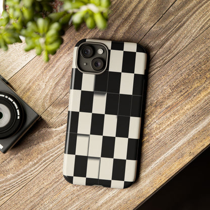 Checkerboard Tough Phone Case — Classic Black & Cream Grid Protective Cover