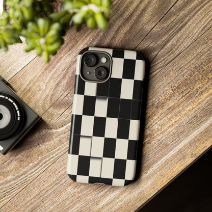 Checkerboard Tough Phone Case — Classic Black & Cream Grid Protective Cover