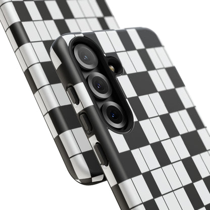 Crossword Grid Phone Case — Black & White Puzzle Pattern Tough Phone Cover