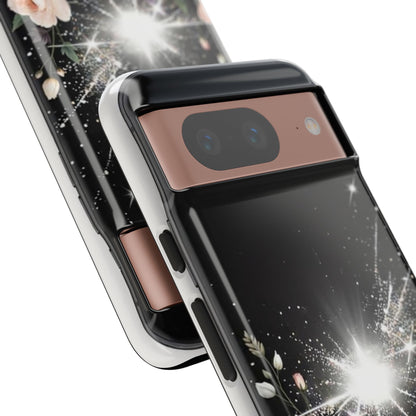 Floral Burst Phone Case — Protective Black Sparkle Design