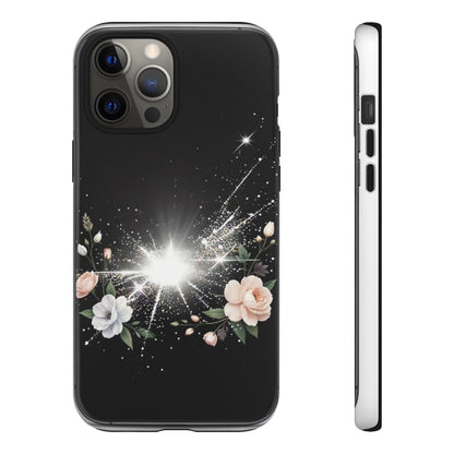 Floral Burst Phone Case — Protective Black Sparkle Design