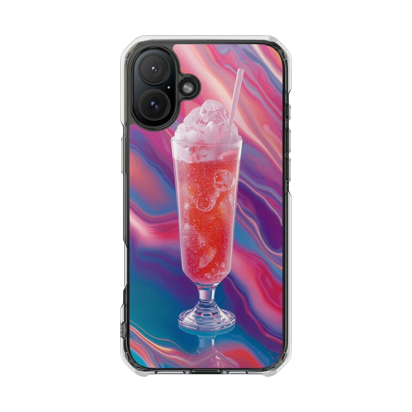 Clear Magnetic Phone Case — Retro Pink Soda Float Design