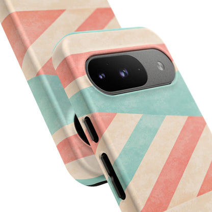 Pastel Stripes Tough Phone Case – Retro Coral & Teal Protective Cover