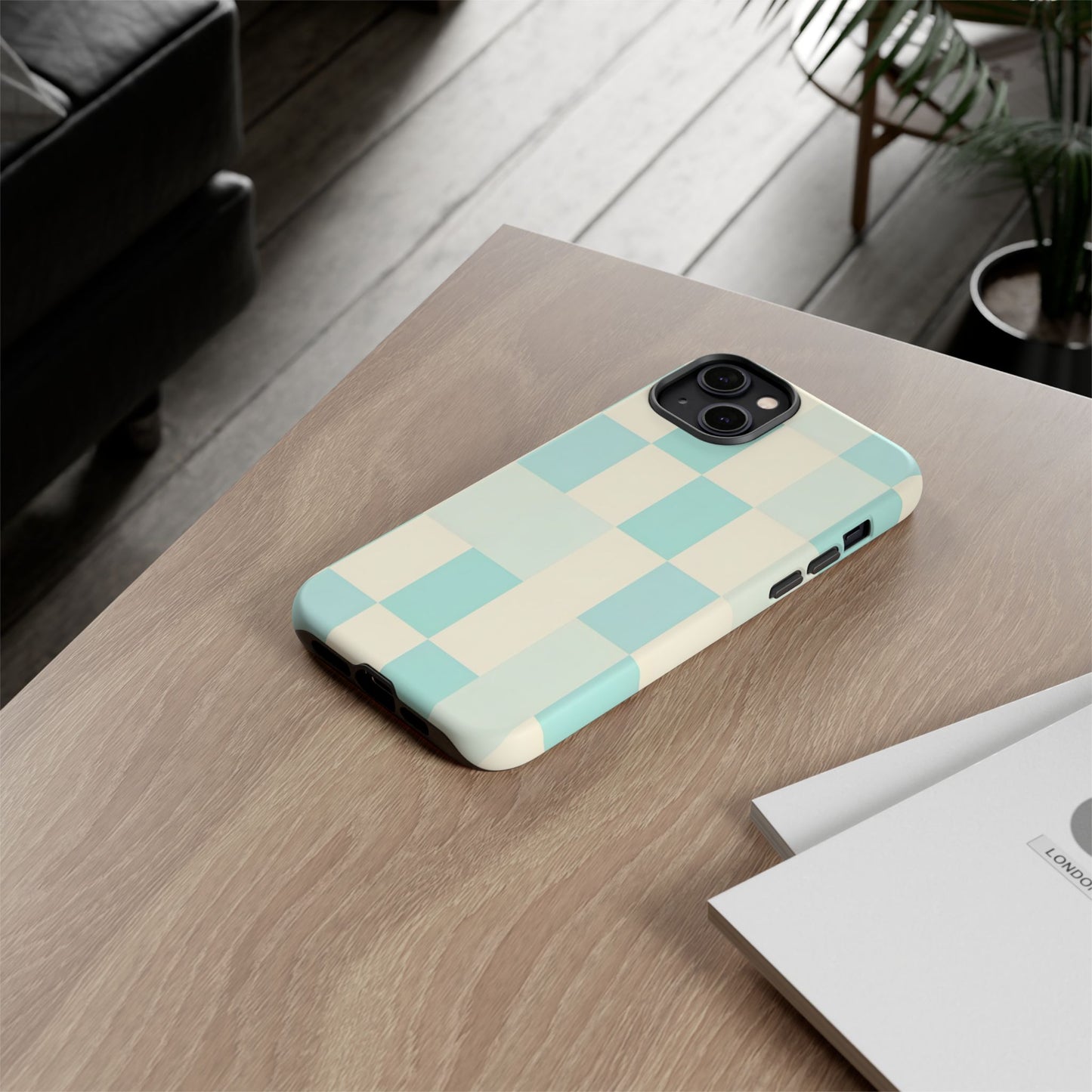 Pastel Checkerboard Tough Case – Mint & Cream Protective Phone Cover