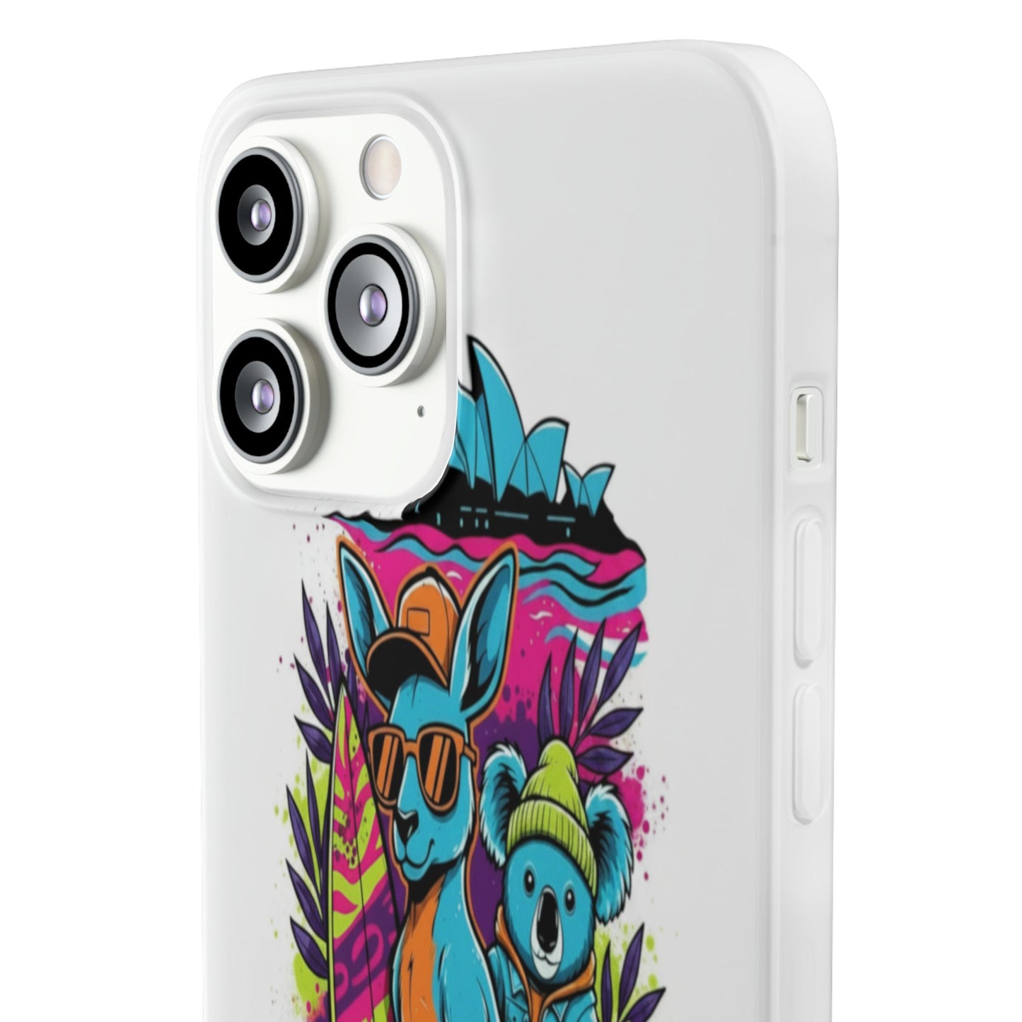 Kangaroo & Koala Surf Phone Case — Neon Aussie Beach Vibes Flexible Case