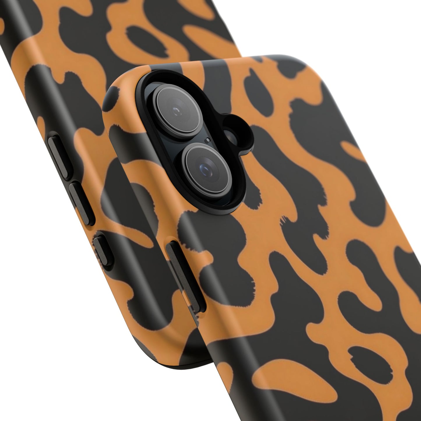 Leopard Print Phone Case — Orange & Black Tough Pattern Protective Cover