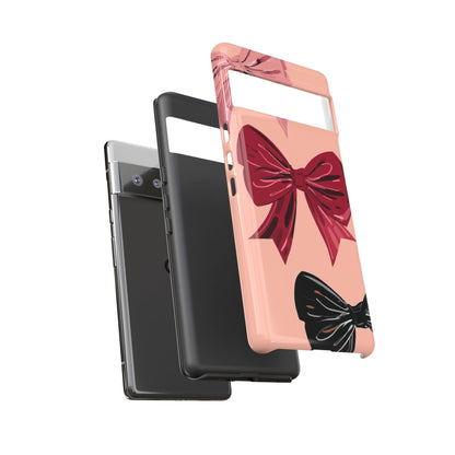 Bow Pattern Tough Phone Case — Pink, Red & Black Decorative Bows