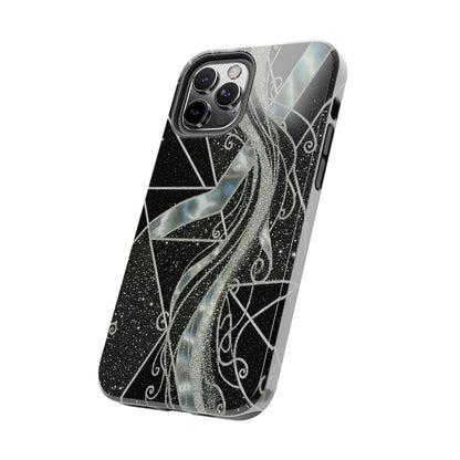 Geometry Tough Phone Case — Iridescent Ribbon on Black Celestial Background