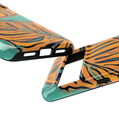 Tropical Leaf Tough Phone Case — Orange Monstera Design on Teal