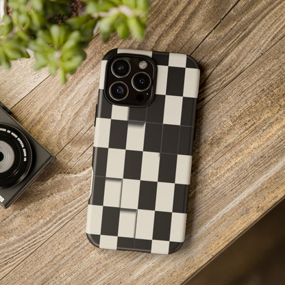 Checkerboard Tough Phone Case — Classic Black & Cream Grid Protective Cover