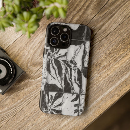 Monochrome Tile Floral Tough Phone Case