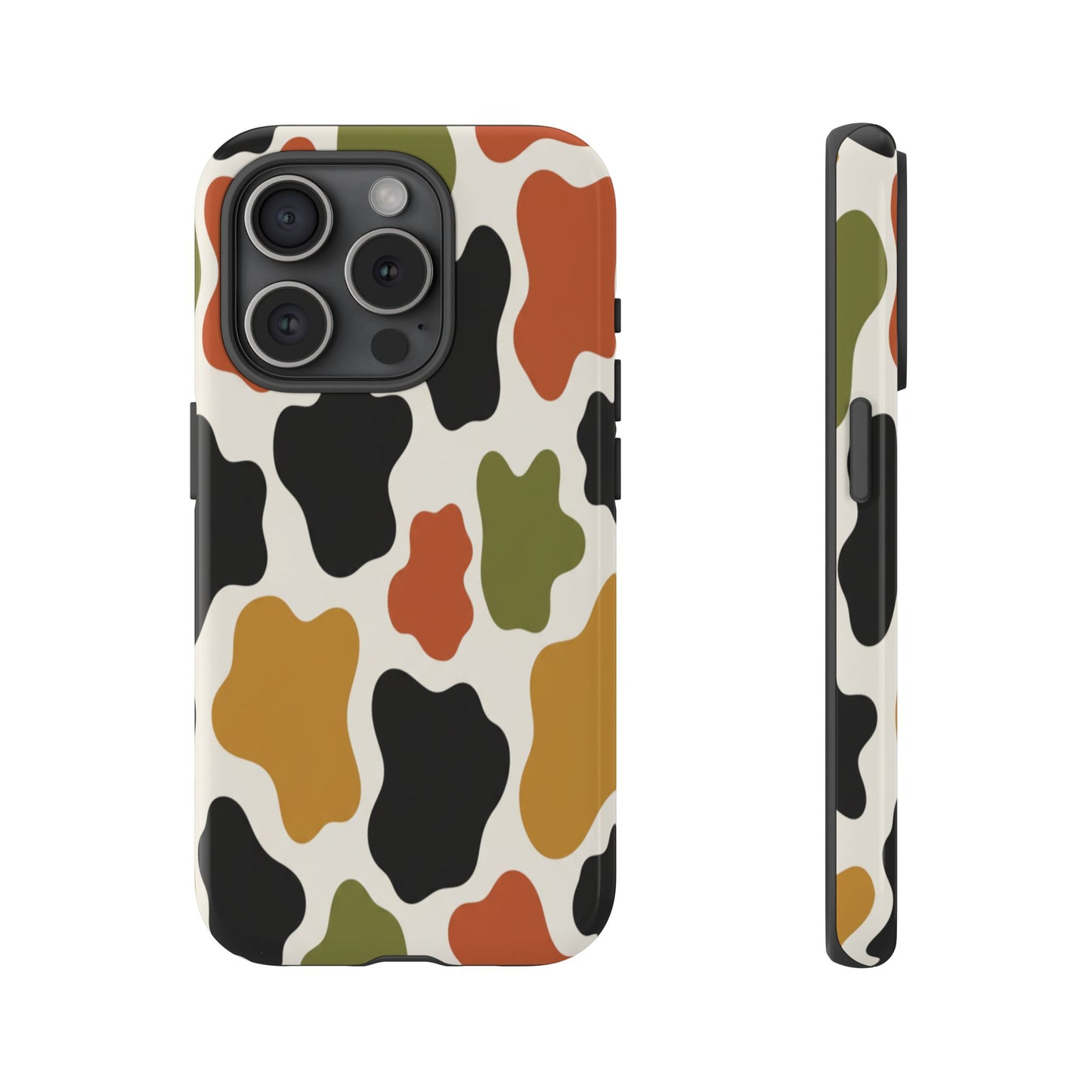 Camouflage Pattern Tough Phone Case – Retro Olive, Rust & Mustard Protective Cover