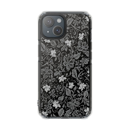 Clear Magnetic Phone Case — Black Floral Vine Design
