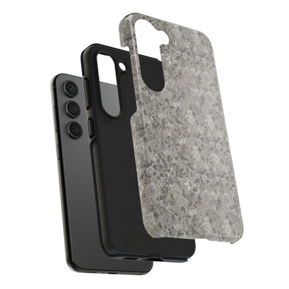 Gray Floral Tough Phone Case — Durable Protective Phone Cover with Vintage Botanical Pattern