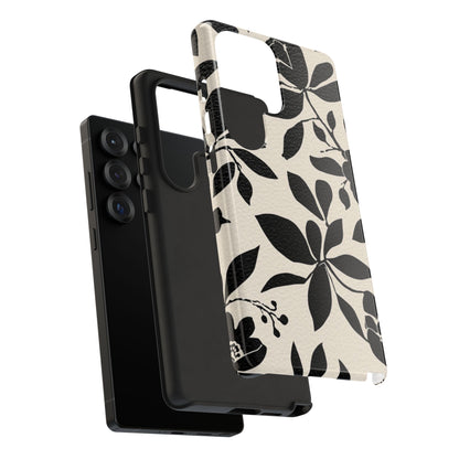 Black Floral Pattern Phone Case — Monochrome Botanical Tough Case