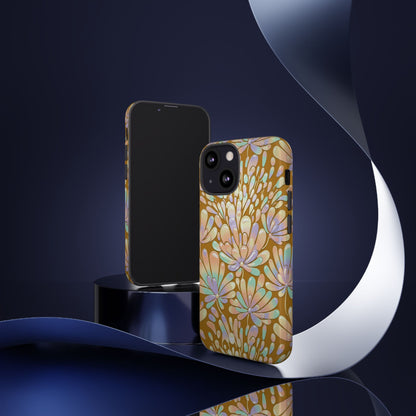 Floral Burst Tough Phone Case – Gold Pastel Botanical Protection