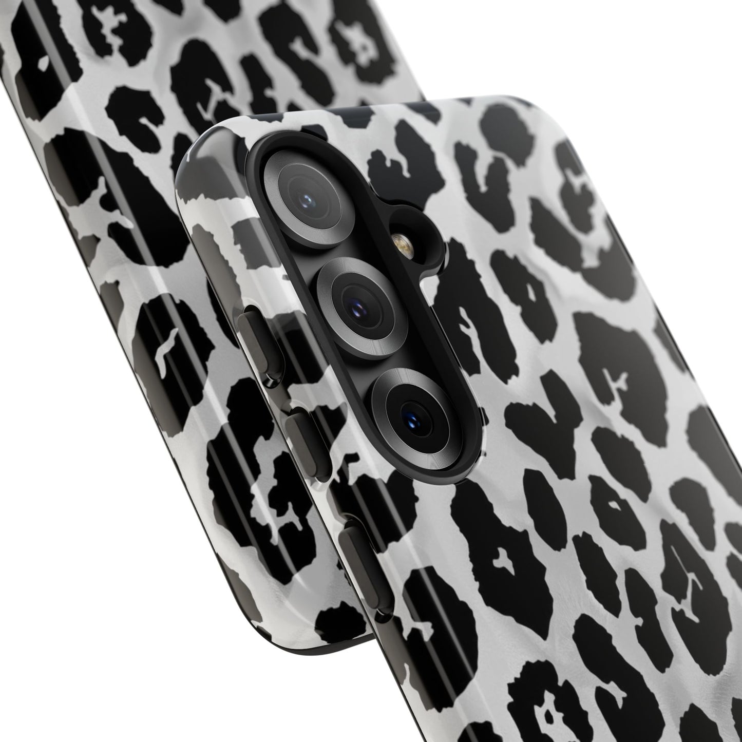 Leopard Print Tough Phone Case – Black & White Animal Pattern Protective Cover