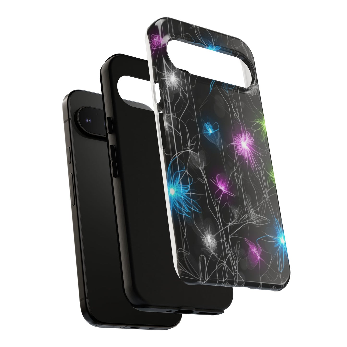 Neon Floral Tough Phone Case — Glow Flower Protective iPhone Cover