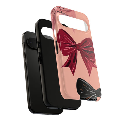 Bow Pattern Tough Phone Case — Pink, Red & Black Decorative Bows