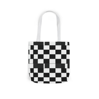 Checkerboard Canvas Tote Bag – Black & White Retro Grid Pattern