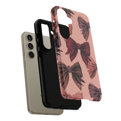 Bow Pattern Tough Phone Case — Pink Watercolor Bows Protective iPhone Cover